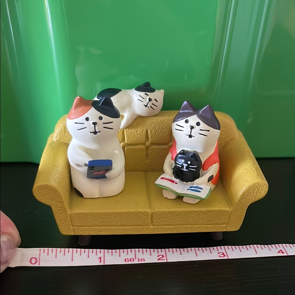 Cat Figurine Set on Yellow Sofa 3 piece set